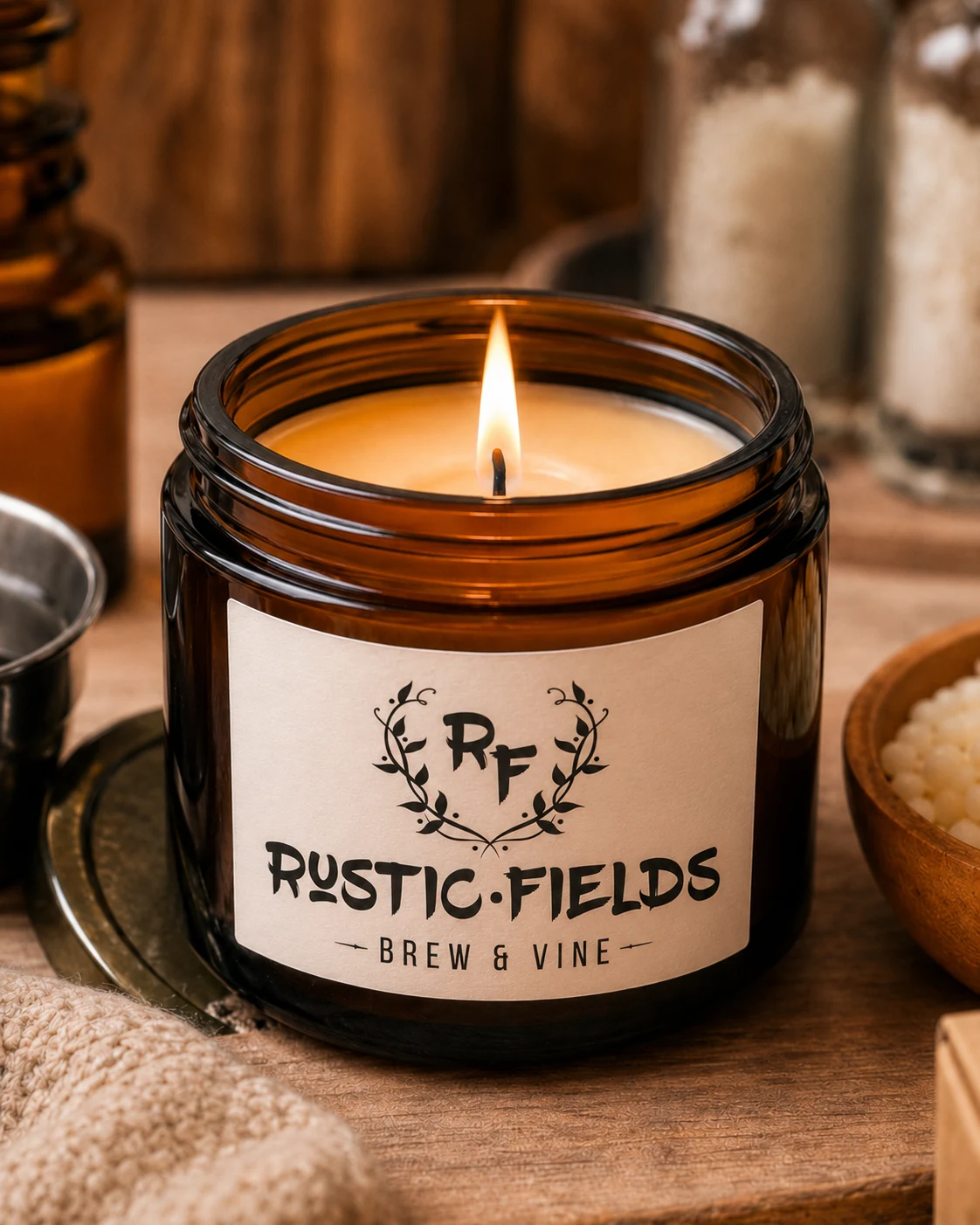 Realistic Rustic Fields luxury candle prepared for the Women’s Day candle-making workshop